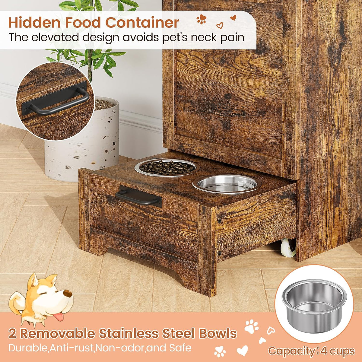 Dog Feeding Station with 2 Elevated Bowls