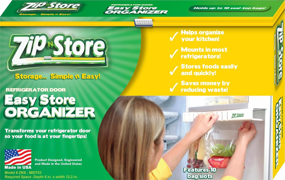 Your Refrigerator Organizer - Zip lock Bags Easy Fridge Organizer - Organizes 10 Bags, Perfect For Leftovers, Easy To See & Install, Access Food, Does not come with Tracks - Door