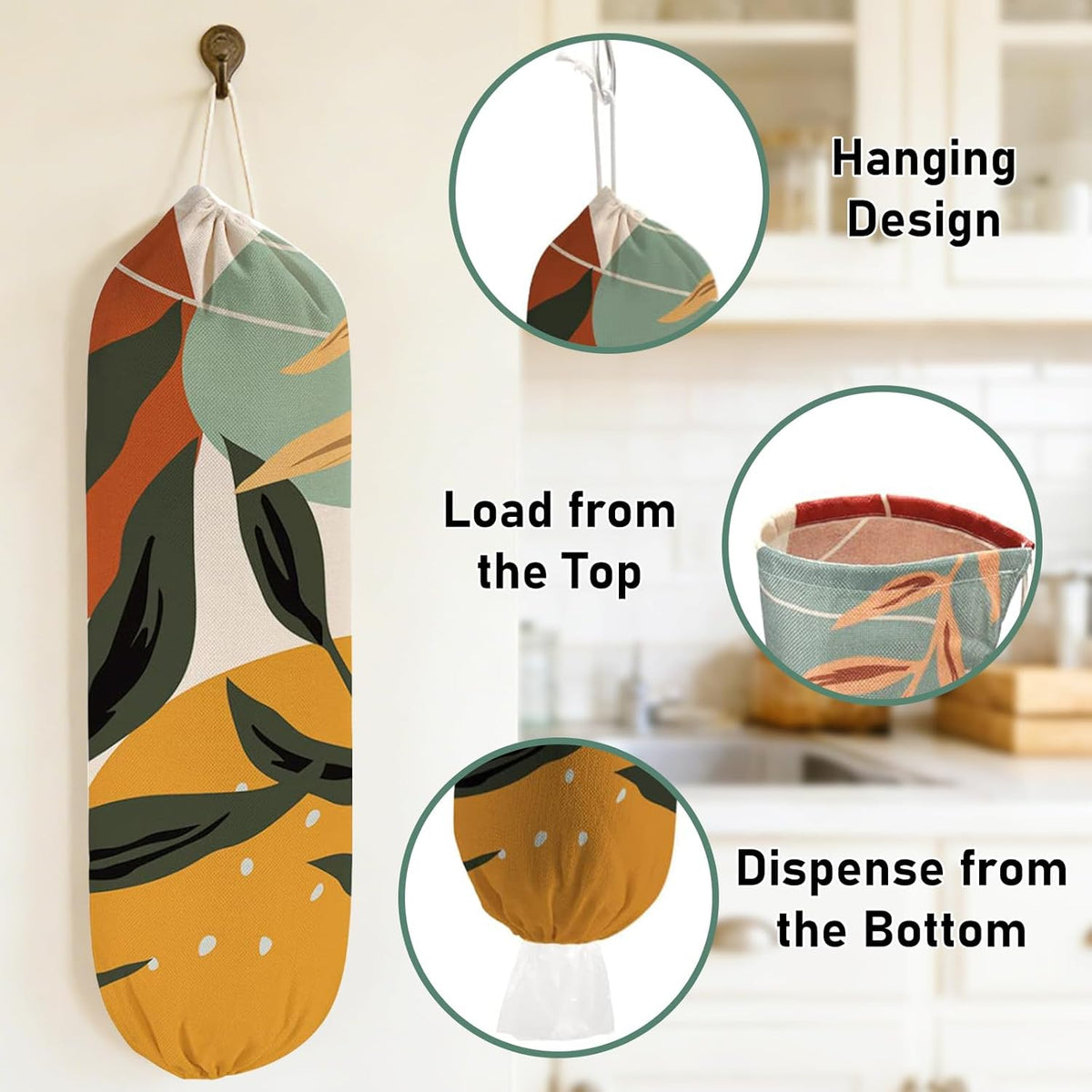 2Pcs Sunflower Plastic Bag Holder for Kitchen Essentials, Reusable Hanging Grocery Bag Organizer, Sunflower Gifts for Women, Washable Large Grocery Trash Bags Storage Dispenser