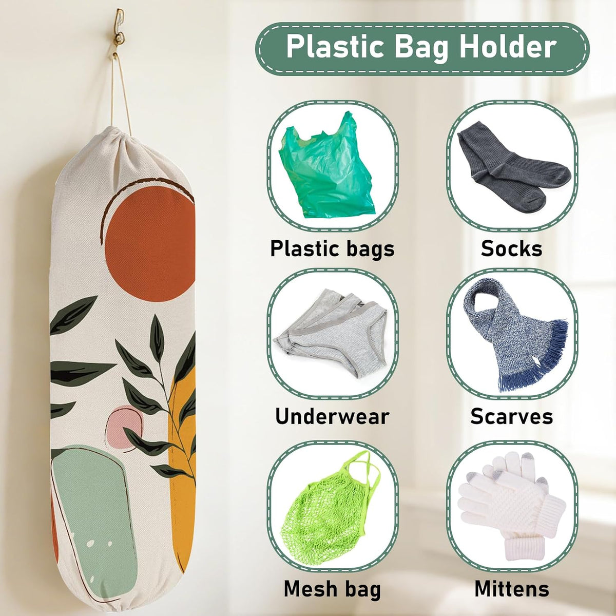 2Pcs Sunflower Plastic Bag Holder for Kitchen Essentials, Reusable Hanging Grocery Bag Organizer, Sunflower Gifts for Women, Washable Large Grocery Trash Bags Storage Dispenser