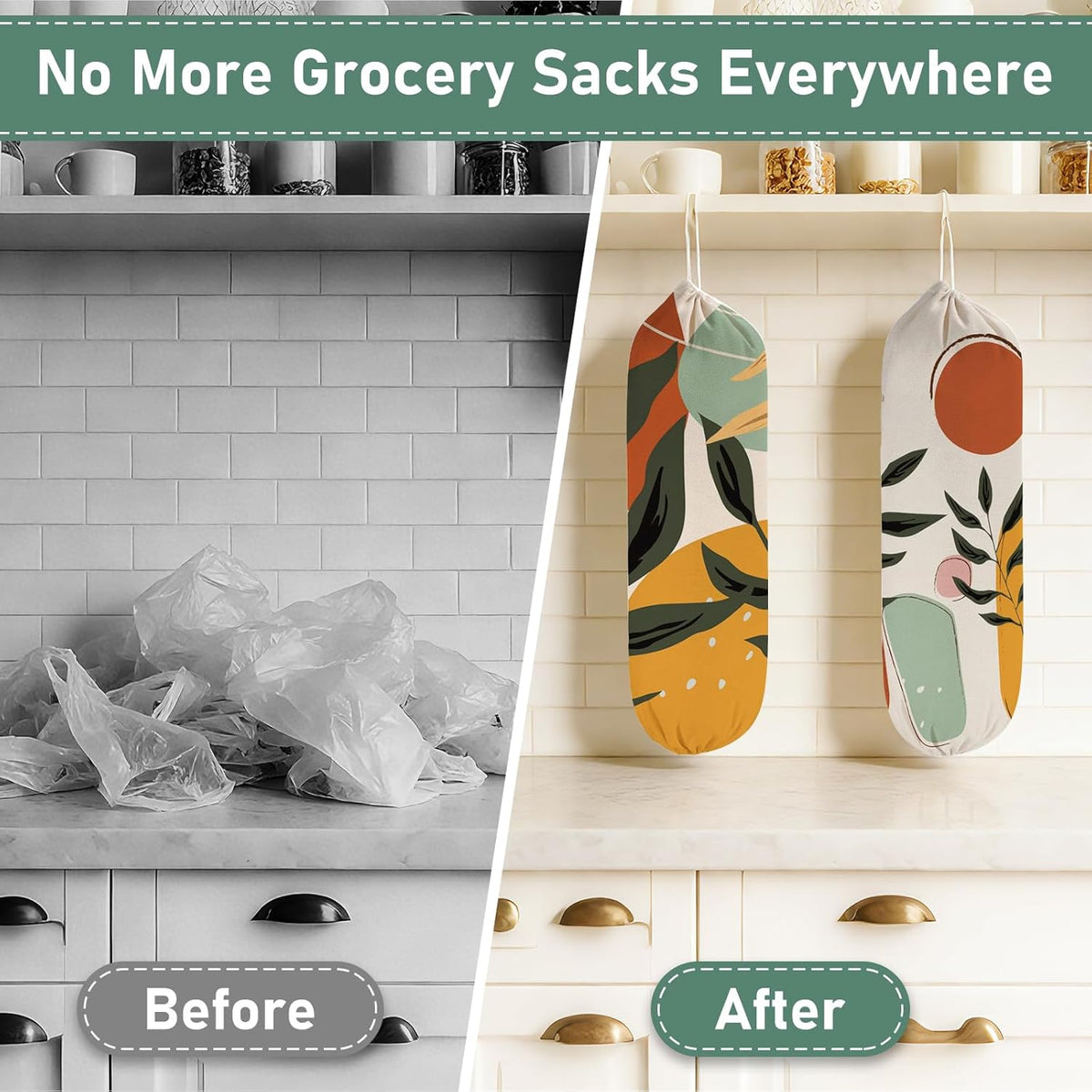 2Pcs Sunflower Plastic Bag Holder for Kitchen Essentials, Reusable Hanging Grocery Bag Organizer, Sunflower Gifts for Women, Washable Large Grocery Trash Bags Storage Dispenser