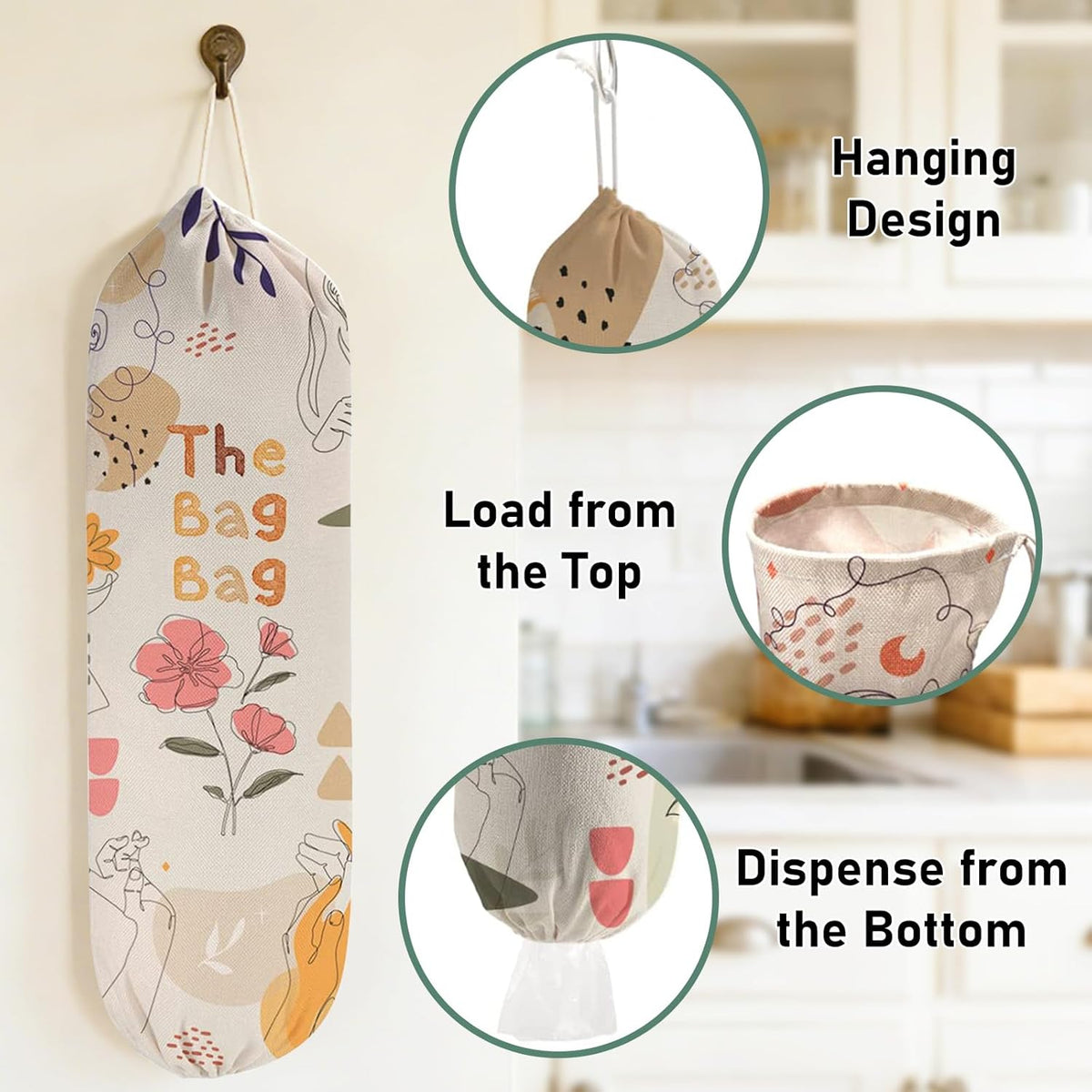 2Pcs Sunflower Plastic Bag Holder for Kitchen Essentials, Reusable Hanging Grocery Bag Organizer, Sunflower Gifts for Women, Washable Large Grocery Trash Bags Storage Dispenser