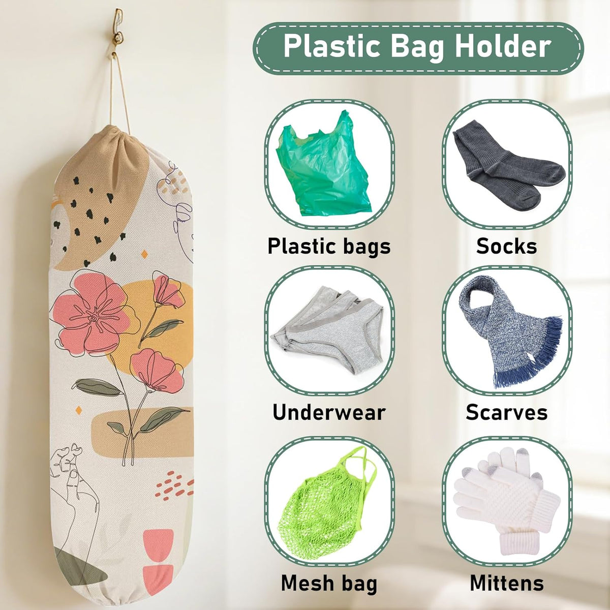 2Pcs Sunflower Plastic Bag Holder for Kitchen Essentials, Reusable Hanging Grocery Bag Organizer, Sunflower Gifts for Women, Washable Large Grocery Trash Bags Storage Dispenser
