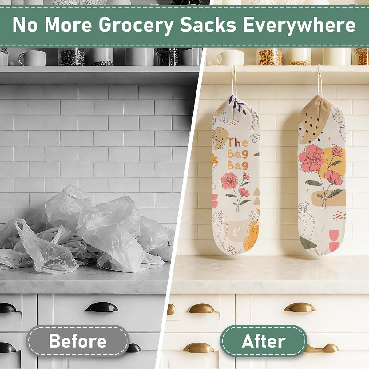 2Pcs Sunflower Plastic Bag Holder for Kitchen Essentials, Reusable Hanging Grocery Bag Organizer, Sunflower Gifts for Women, Washable Large Grocery Trash Bags Storage Dispenser