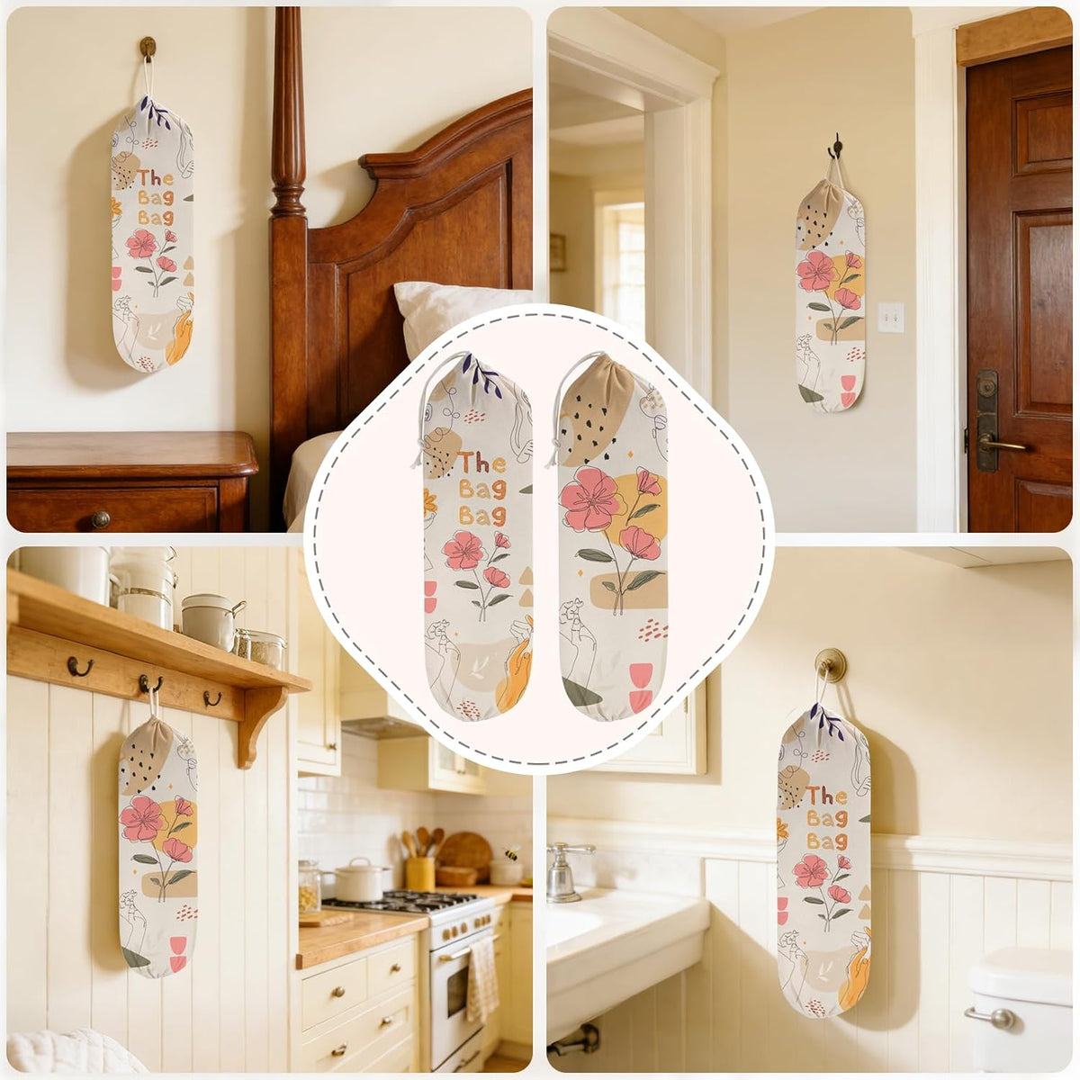 2Pcs Sunflower Plastic Bag Holder for Kitchen Essentials, Reusable Hanging Grocery Bag Organizer, Sunflower Gifts for Women, Washable Large Grocery Trash Bags Storage Dispenser
