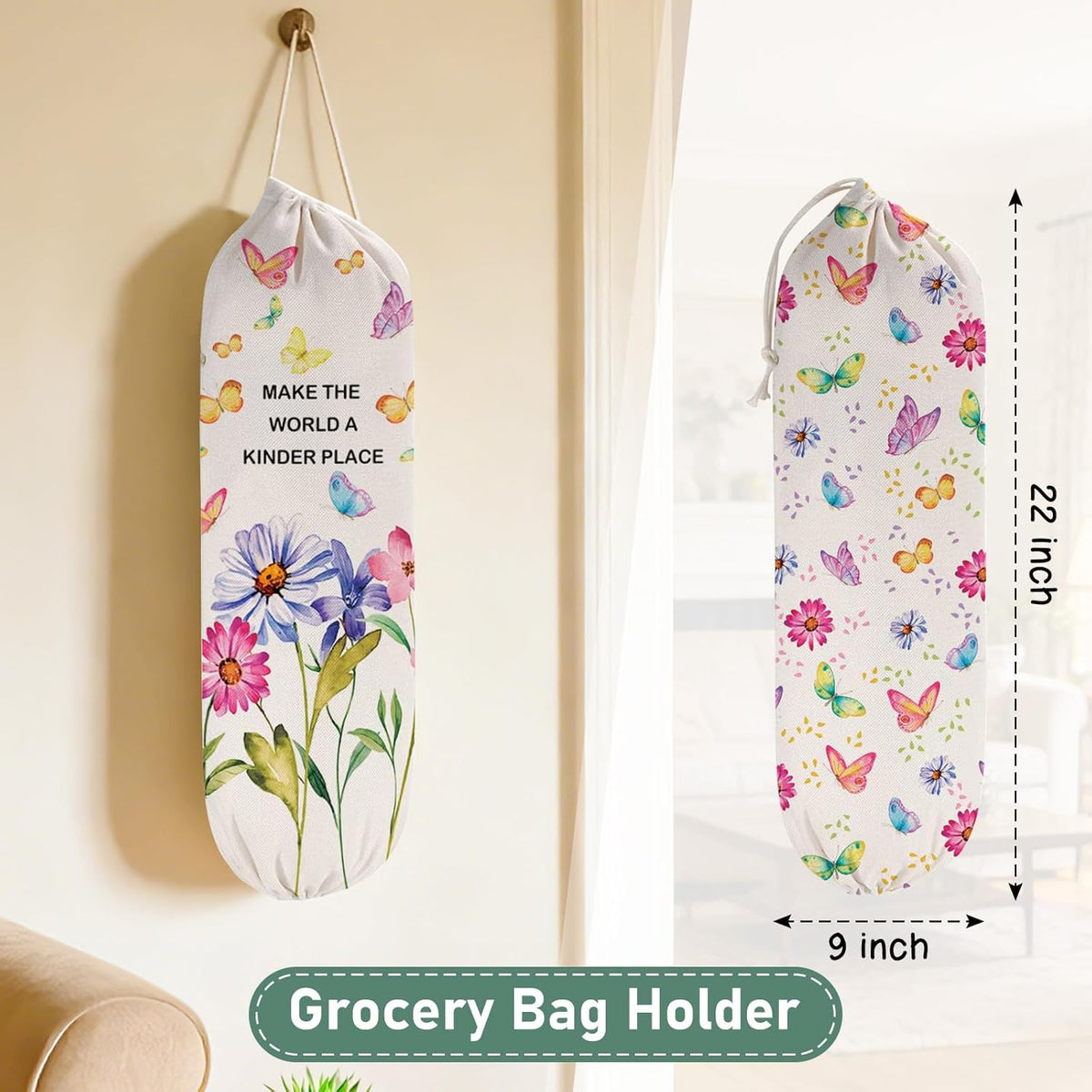2Pcs Sunflower Plastic Bag Holder for Kitchen Essentials, Reusable Hanging Grocery Bag Organizer, Sunflower Gifts for Women, Washable Large Grocery Trash Bags Storage Dispenser