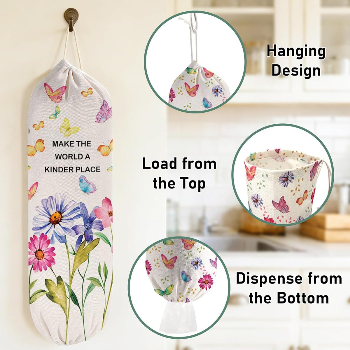 2Pcs Sunflower Plastic Bag Holder for Kitchen Essentials, Reusable Hanging Grocery Bag Organizer, Sunflower Gifts for Women, Washable Large Grocery Trash Bags Storage Dispenser