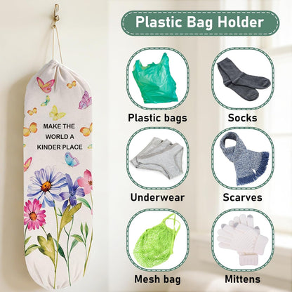 2Pcs Sunflower Plastic Bag Holder for Kitchen Essentials, Reusable Hanging Grocery Bag Organizer, Sunflower Gifts for Women, Washable Large Grocery Trash Bags Storage Dispenser