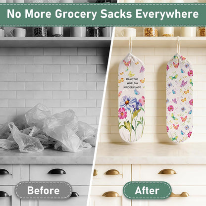 2Pcs Sunflower Plastic Bag Holder for Kitchen Essentials, Reusable Hanging Grocery Bag Organizer, Sunflower Gifts for Women, Washable Large Grocery Trash Bags Storage Dispenser