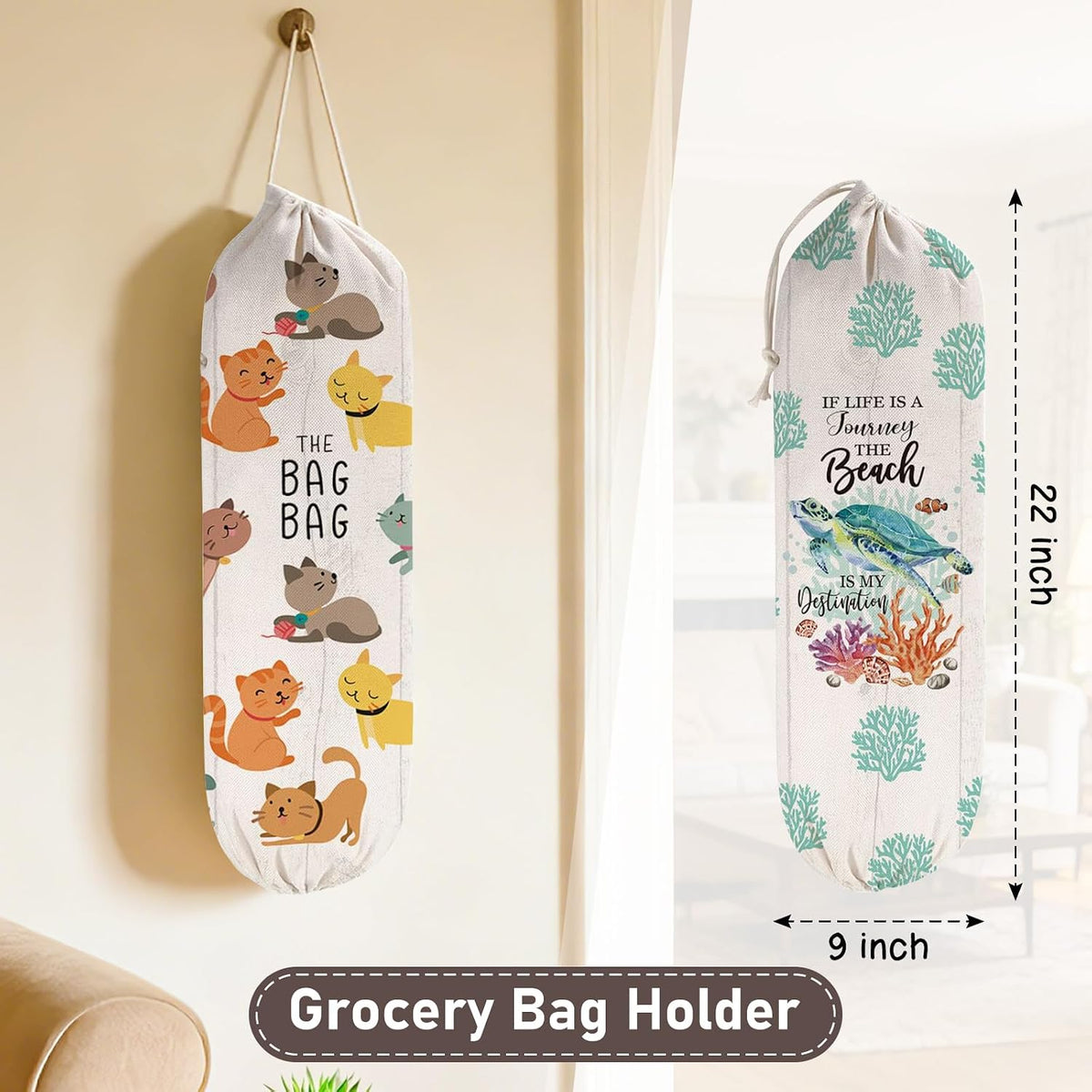 2Pcs Sunflower Plastic Bag Holder for Kitchen Essentials, Reusable Hanging Grocery Bag Organizer, Sunflower Gifts for Women, Washable Large Grocery Trash Bags Storage Dispenser