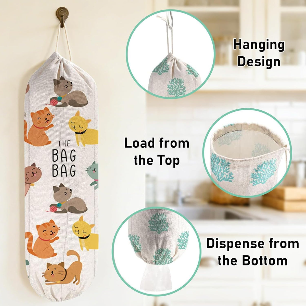 2Pcs Sunflower Plastic Bag Holder for Kitchen Essentials, Reusable Hanging Grocery Bag Organizer, Sunflower Gifts for Women, Washable Large Grocery Trash Bags Storage Dispenser