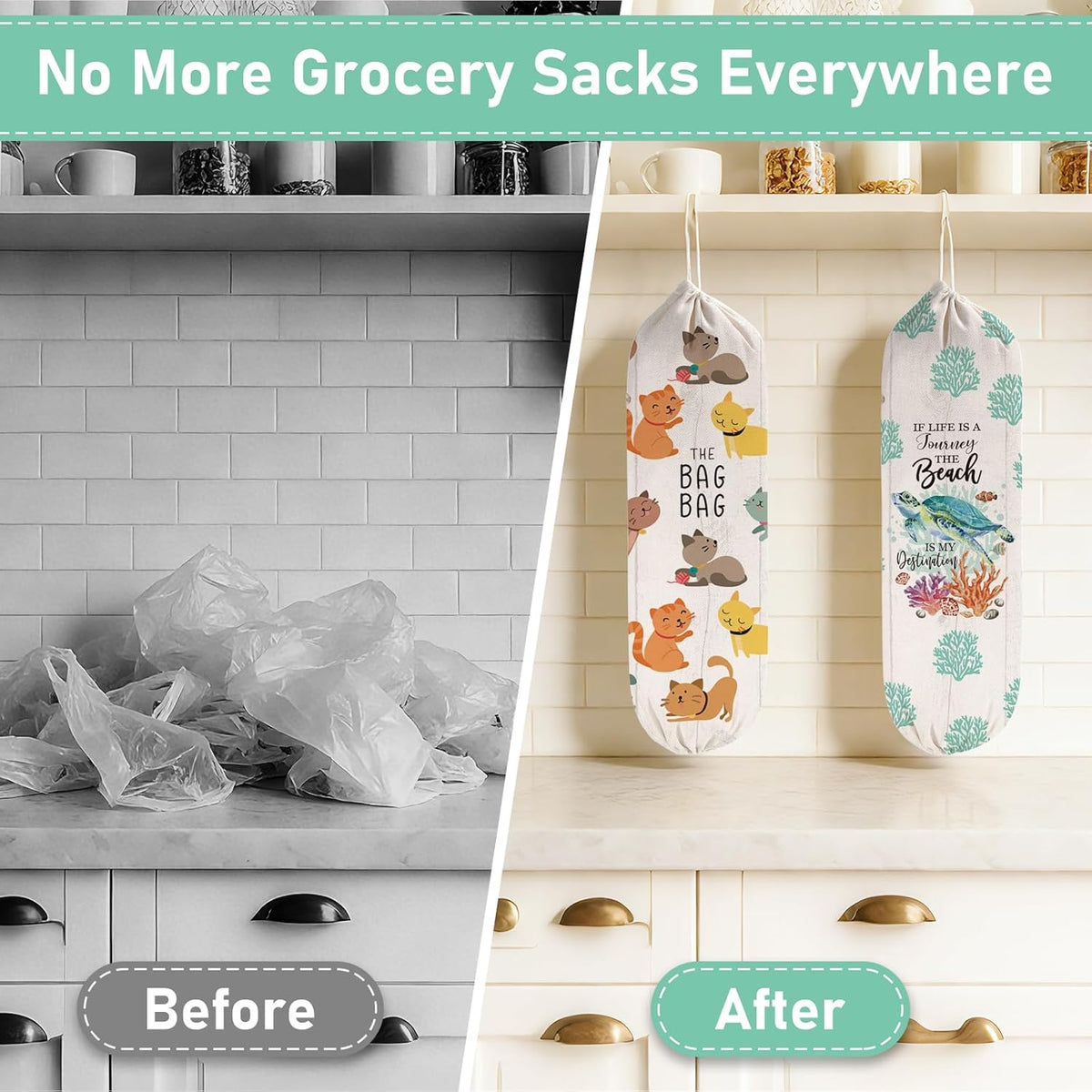 2Pcs Sunflower Plastic Bag Holder for Kitchen Essentials, Reusable Hanging Grocery Bag Organizer, Sunflower Gifts for Women, Washable Large Grocery Trash Bags Storage Dispenser