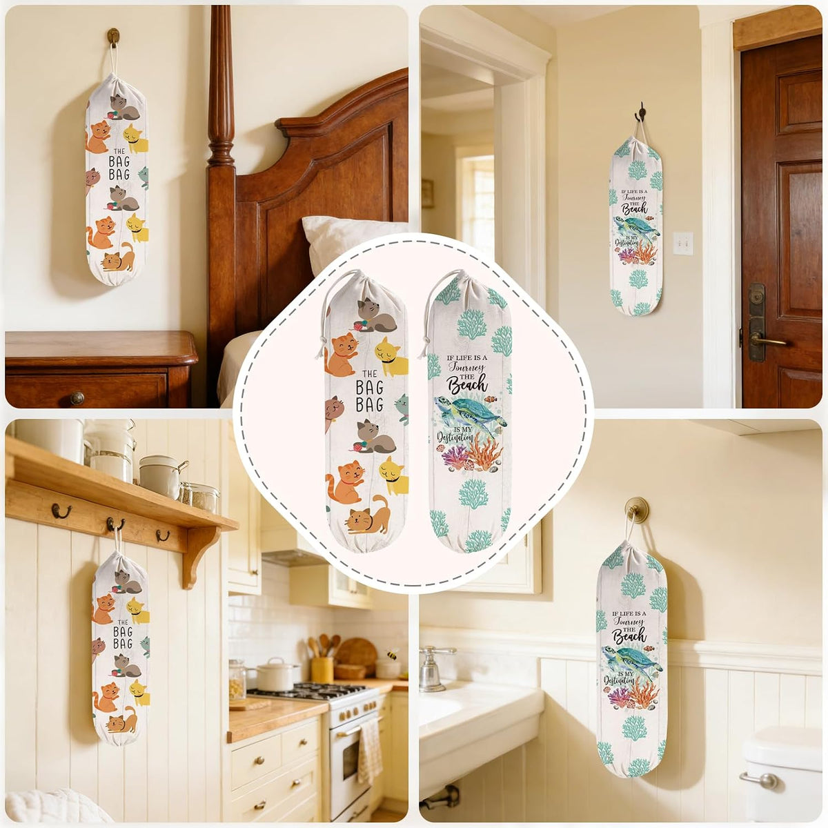 2Pcs Sunflower Plastic Bag Holder for Kitchen Essentials, Reusable Hanging Grocery Bag Organizer, Sunflower Gifts for Women, Washable Large Grocery Trash Bags Storage Dispenser