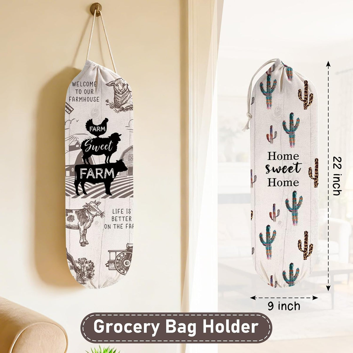 2Pcs Sunflower Plastic Bag Holder for Kitchen Essentials, Reusable Hanging Grocery Bag Organizer, Sunflower Gifts for Women, Washable Large Grocery Trash Bags Storage Dispenser