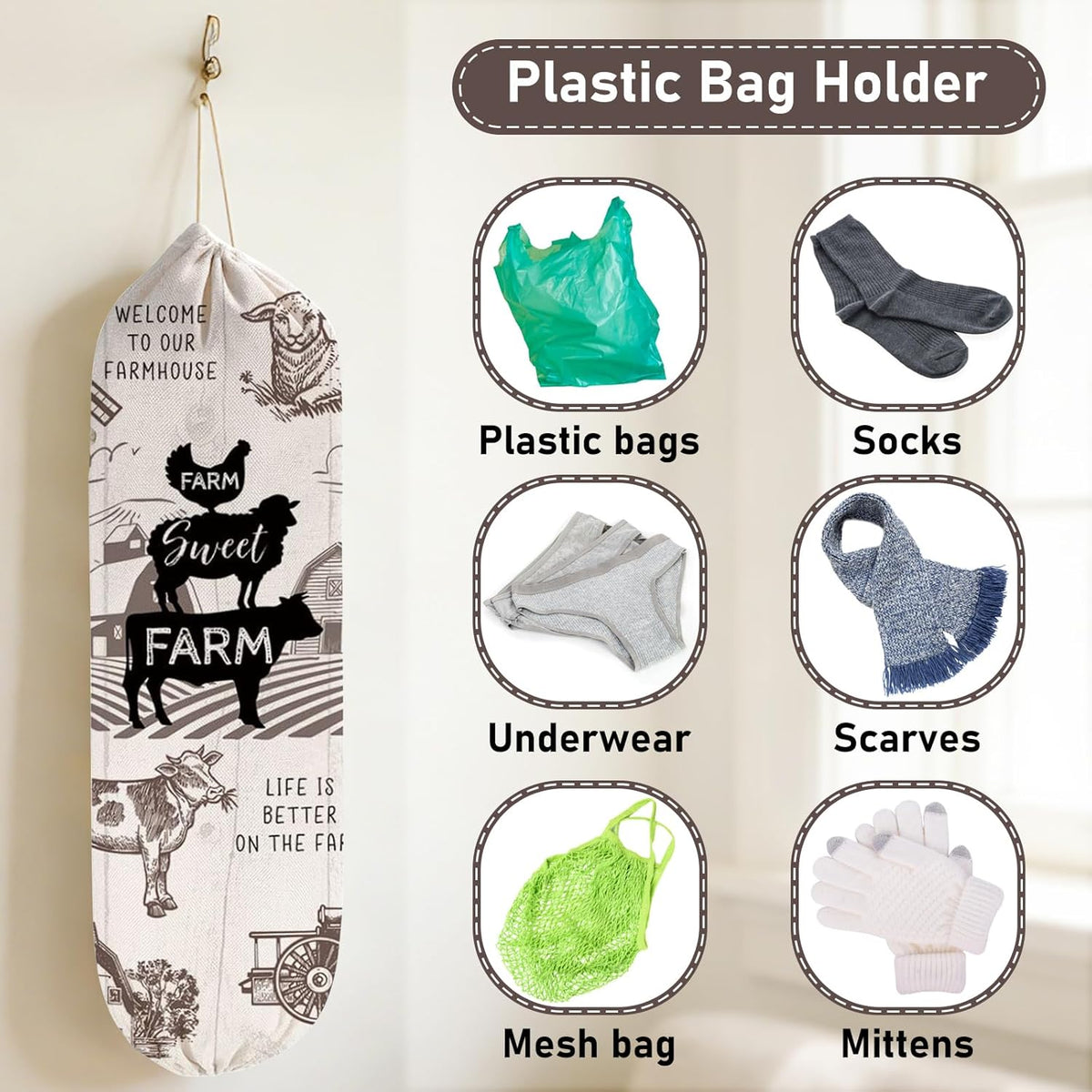 2Pcs Sunflower Plastic Bag Holder for Kitchen Essentials, Reusable Hanging Grocery Bag Organizer, Sunflower Gifts for Women, Washable Large Grocery Trash Bags Storage Dispenser