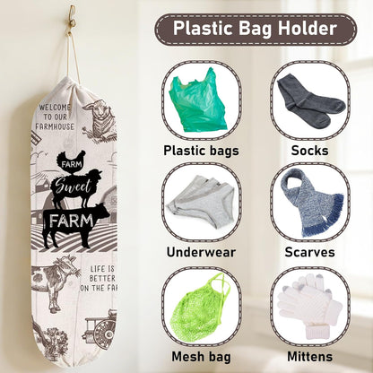 2Pcs Sunflower Plastic Bag Holder for Kitchen Essentials, Reusable Hanging Grocery Bag Organizer, Sunflower Gifts for Women, Washable Large Grocery Trash Bags Storage Dispenser