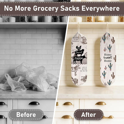 2Pcs Sunflower Plastic Bag Holder for Kitchen Essentials, Reusable Hanging Grocery Bag Organizer, Sunflower Gifts for Women, Washable Large Grocery Trash Bags Storage Dispenser