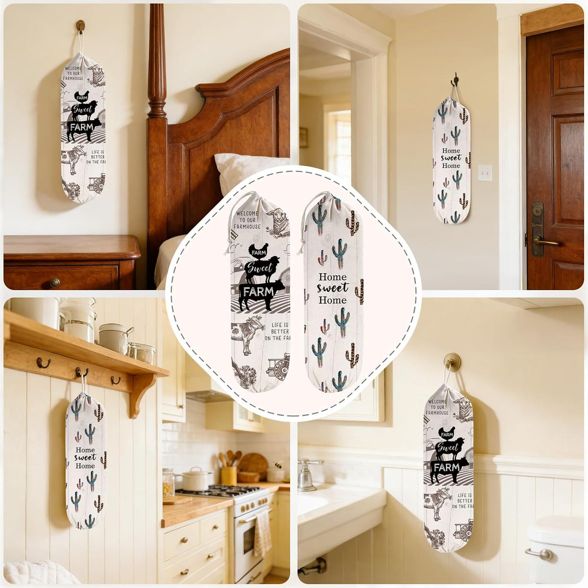 2Pcs Sunflower Plastic Bag Holder for Kitchen Essentials, Reusable Hanging Grocery Bag Organizer, Sunflower Gifts for Women, Washable Large Grocery Trash Bags Storage Dispenser