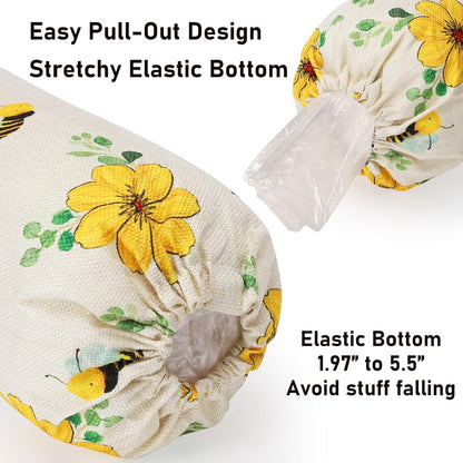 2Pcs Sunflower Plastic Bag Holder for Kitchen Essentials, Reusable Hanging Grocery Bag Organizer, Sunflower Gifts for Women, Washable Large Grocery Trash Bags Storage Dispenser