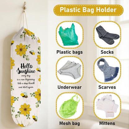 2Pcs Sunflower Plastic Bag Holder for Kitchen Essentials, Reusable Hanging Grocery Bag Organizer, Sunflower Gifts for Women, Washable Large Grocery Trash Bags Storage Dispenser