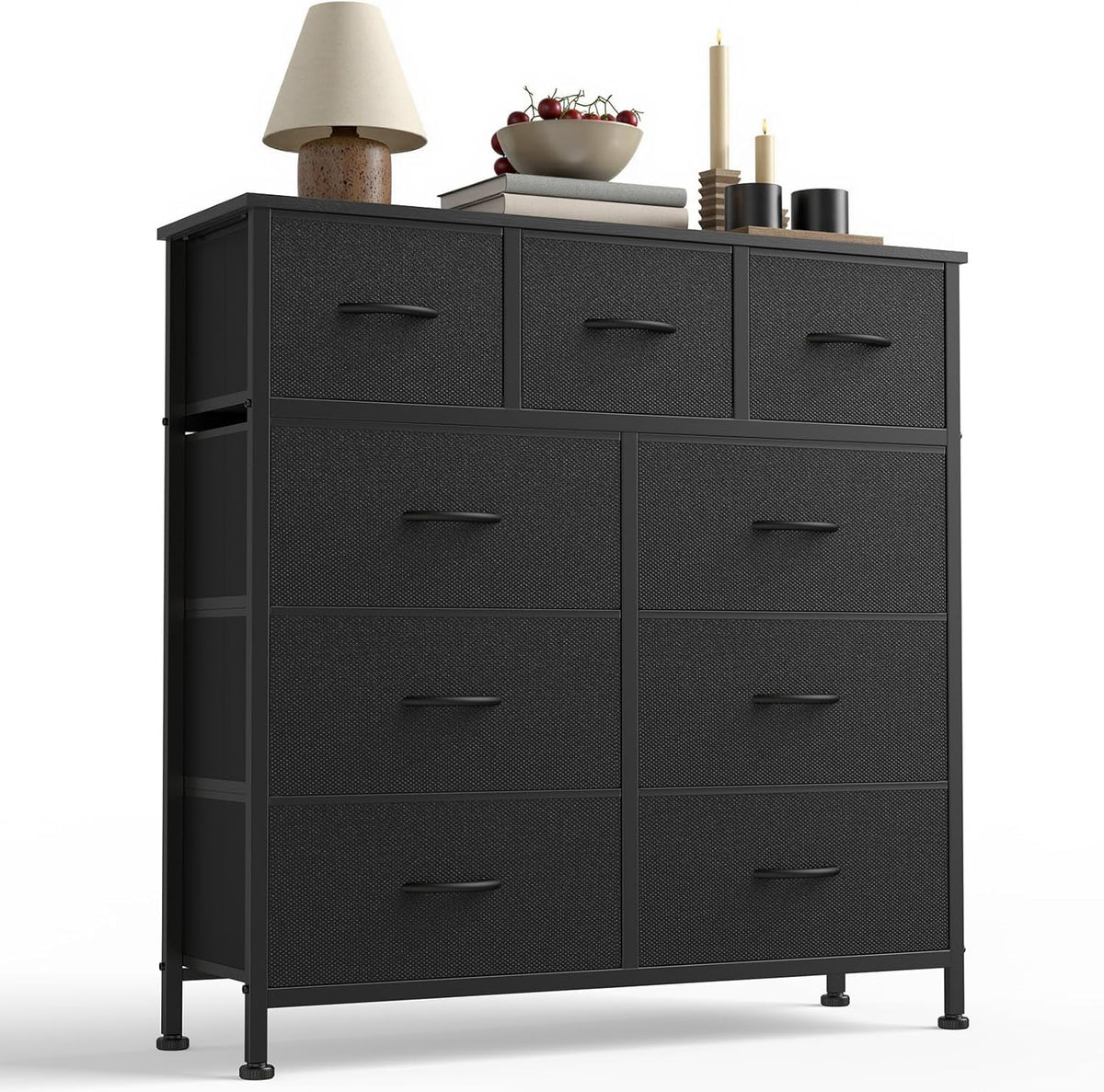 7 Drawer Dresser with Fabric Bins Fabric Storage Tower Organizer for Bedroom Closet Hallway Entryway Tall Chest of Drawers with Steel Frame Wood Top Easy Pull Handles,Black