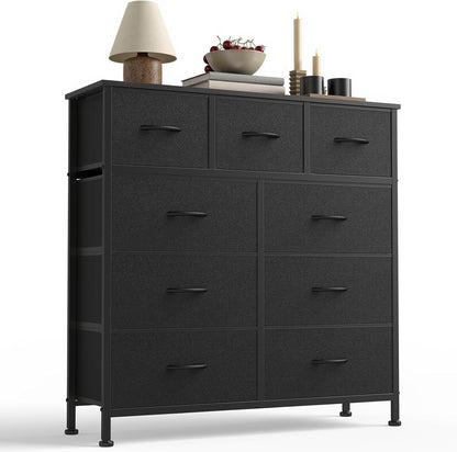 7 Drawer Dresser with Fabric Bins Fabric Storage Tower Organizer for Bedroom Closet Hallway Entryway Tall Chest of Drawers with Steel Frame Wood Top Easy Pull Handles,Black