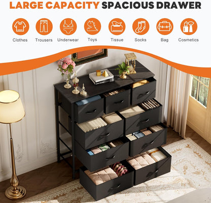 7 Drawer Dresser with Fabric Bins Fabric Storage Tower Organizer for Bedroom Closet Hallway Entryway Tall Chest of Drawers with Steel Frame Wood Top Easy Pull Handles,Black