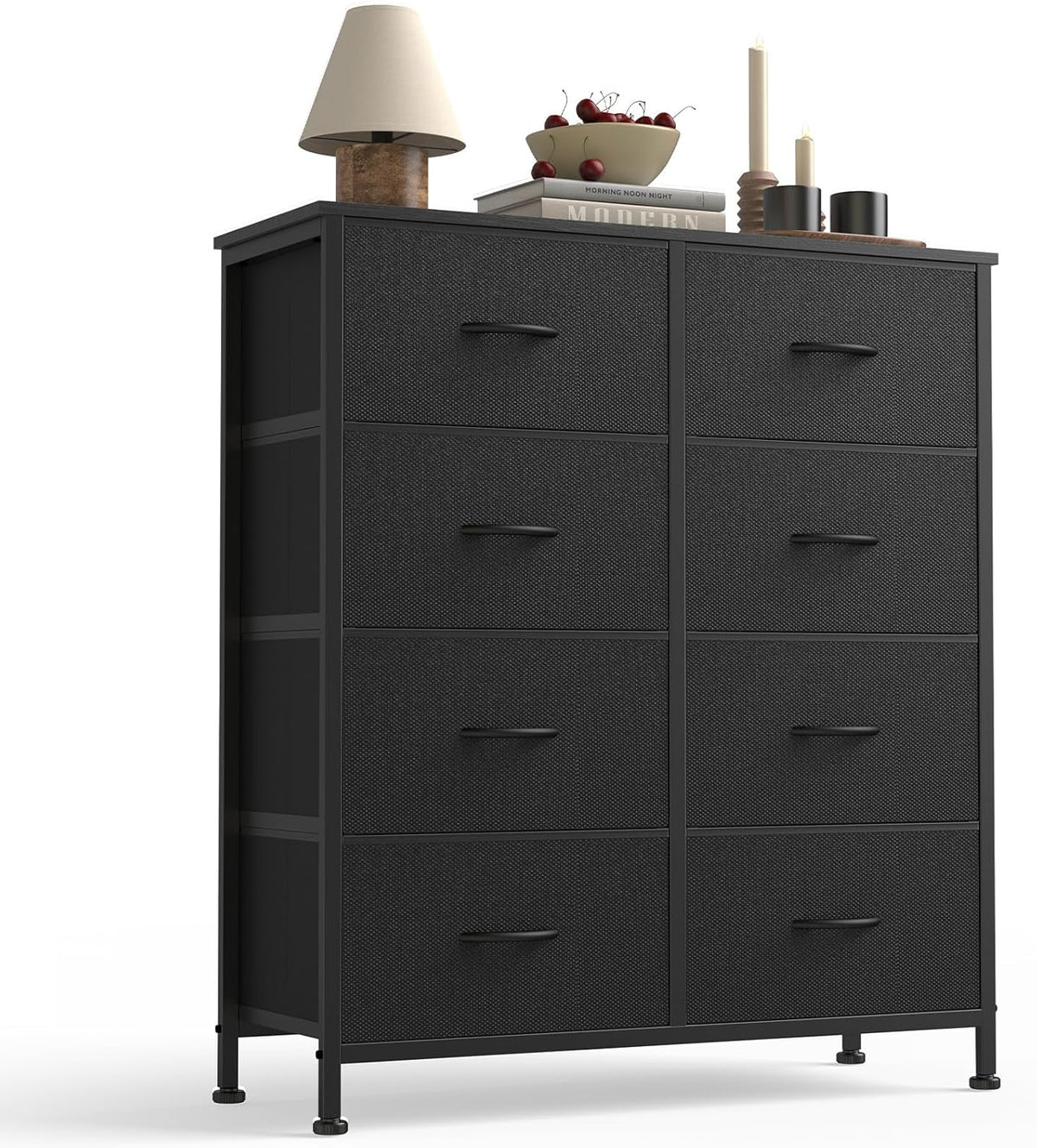 7 Drawer Dresser with Fabric Bins Fabric Storage Tower Organizer for Bedroom Closet Hallway Entryway Tall Chest of Drawers with Steel Frame Wood Top Easy Pull Handles,Black