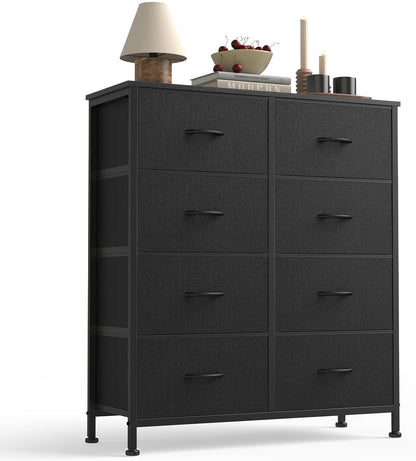 7 Drawer Dresser with Fabric Bins Fabric Storage Tower Organizer for Bedroom Closet Hallway Entryway Tall Chest of Drawers with Steel Frame Wood Top Easy Pull Handles,Black