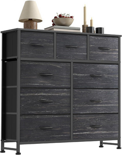 7 Drawer Dresser with Fabric Bins Fabric Storage Tower Organizer for Bedroom Closet Hallway Entryway Tall Chest of Drawers with Steel Frame Wood Top Easy Pull Handles,Black