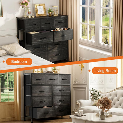 7 Drawer Dresser with Fabric Bins Fabric Storage Tower Organizer for Bedroom Closet Hallway Entryway Tall Chest of Drawers with Steel Frame Wood Top Easy Pull Handles,Black