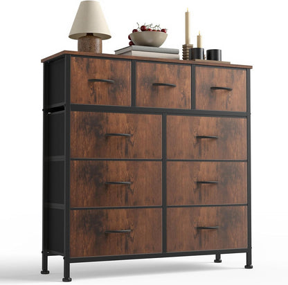 7 Drawer Dresser with Fabric Bins Fabric Storage Tower Organizer for Bedroom Closet Hallway Entryway Tall Chest of Drawers with Steel Frame Wood Top Easy Pull Handles,Black