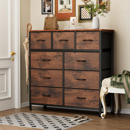 7 Drawer Dresser with Fabric Bins Fabric Storage Tower Organizer for Bedroom Closet Hallway Entryway Tall Chest of Drawers with Steel Frame Wood Top Easy Pull Handles,Black