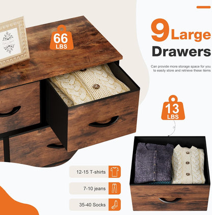 7 Drawer Dresser with Fabric Bins Fabric Storage Tower Organizer for Bedroom Closet Hallway Entryway Tall Chest of Drawers with Steel Frame Wood Top Easy Pull Handles,Black