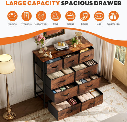 7 Drawer Dresser with Fabric Bins Fabric Storage Tower Organizer for Bedroom Closet Hallway Entryway Tall Chest of Drawers with Steel Frame Wood Top Easy Pull Handles,Black