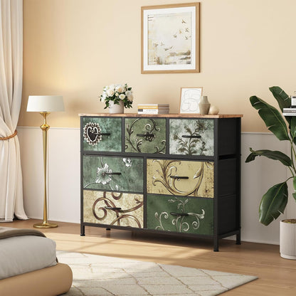7 Drawer Dresser with Fabric Bins Fabric Storage Tower Organizer for Bedroom Closet Hallway Entryway Tall Chest of Drawers with Steel Frame Wood Top Easy Pull Handles,Black