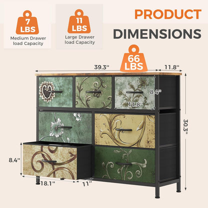 7 Drawer Dresser with Fabric Bins Fabric Storage Tower Organizer for Bedroom Closet Hallway Entryway Tall Chest of Drawers with Steel Frame Wood Top Easy Pull Handles,Black