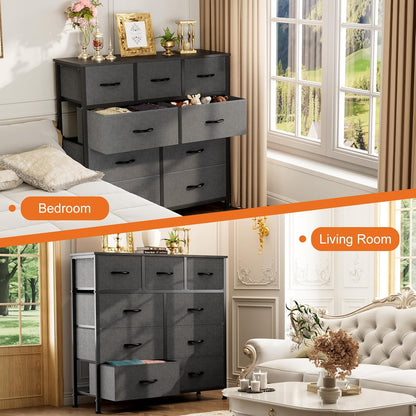 7 Drawer Dresser with Fabric Bins Fabric Storage Tower Organizer for Bedroom Closet Hallway Entryway Tall Chest of Drawers with Steel Frame Wood Top Easy Pull Handles,Black