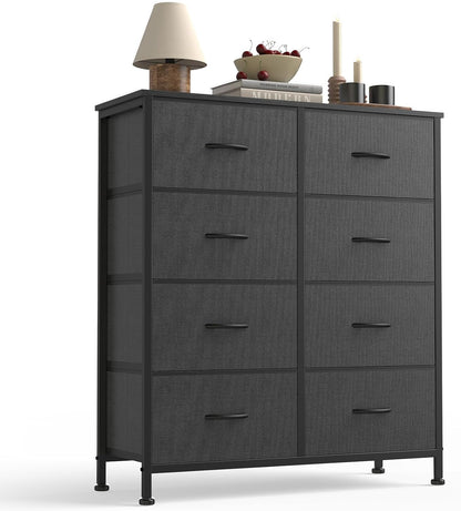 7 Drawer Dresser with Fabric Bins Fabric Storage Tower Organizer for Bedroom Closet Hallway Entryway Tall Chest of Drawers with Steel Frame Wood Top Easy Pull Handles,Black