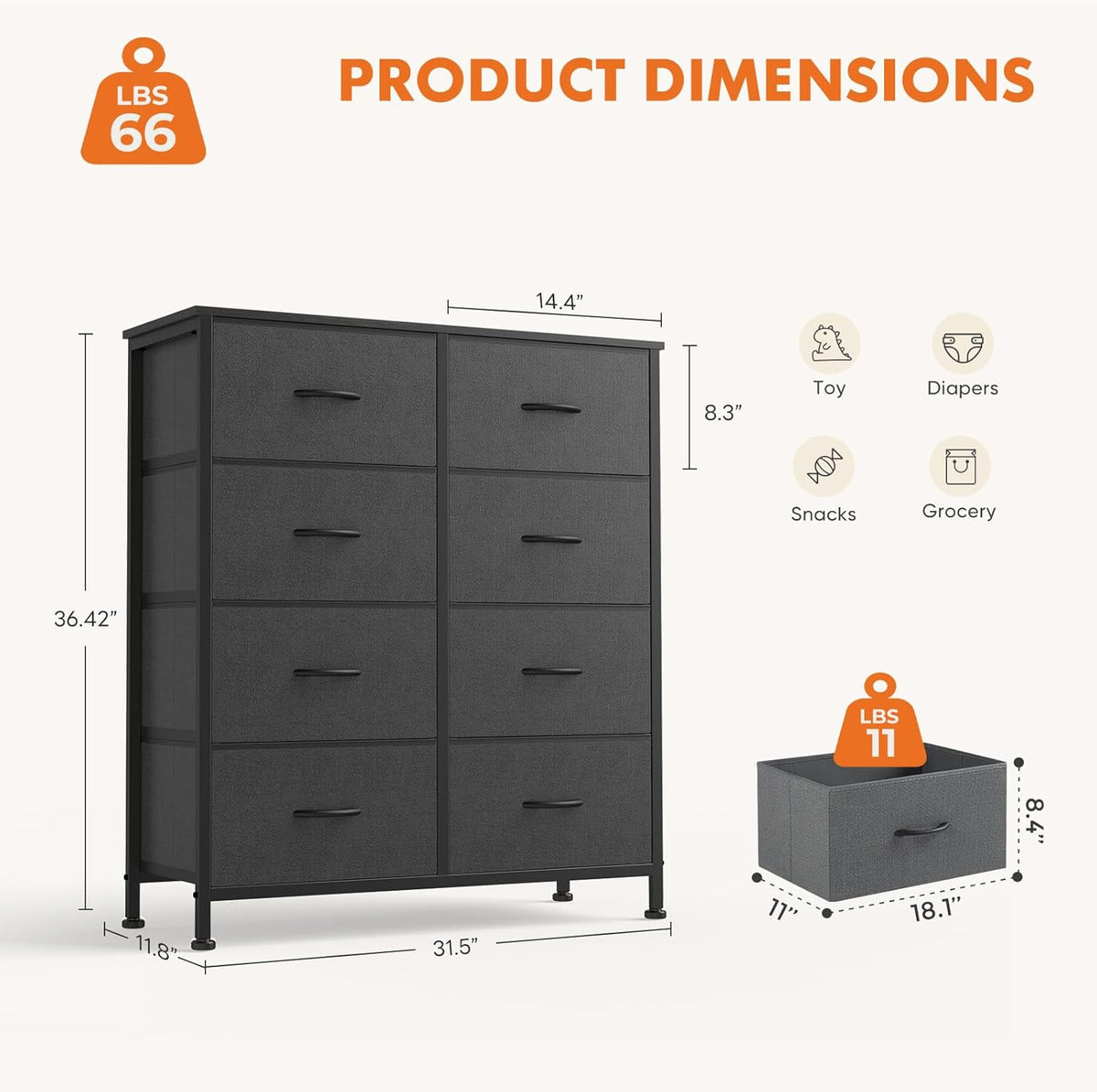 7 Drawer Dresser with Fabric Bins Fabric Storage Tower Organizer for Bedroom Closet Hallway Entryway Tall Chest of Drawers with Steel Frame Wood Top Easy Pull Handles,Black