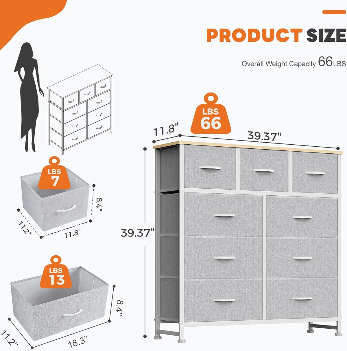 7 Drawer Dresser with Fabric Bins Fabric Storage Tower Organizer for Bedroom Closet Hallway Entryway Tall Chest of Drawers with Steel Frame Wood Top Easy Pull Handles,Black
