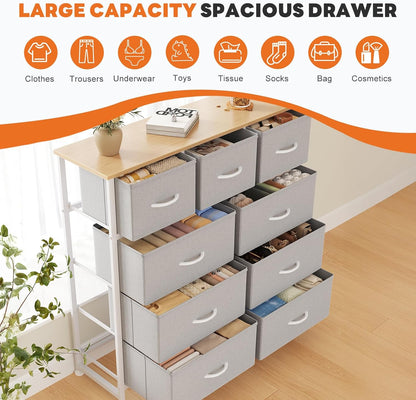 7 Drawer Dresser with Fabric Bins Fabric Storage Tower Organizer for Bedroom Closet Hallway Entryway Tall Chest of Drawers with Steel Frame Wood Top Easy Pull Handles,Black