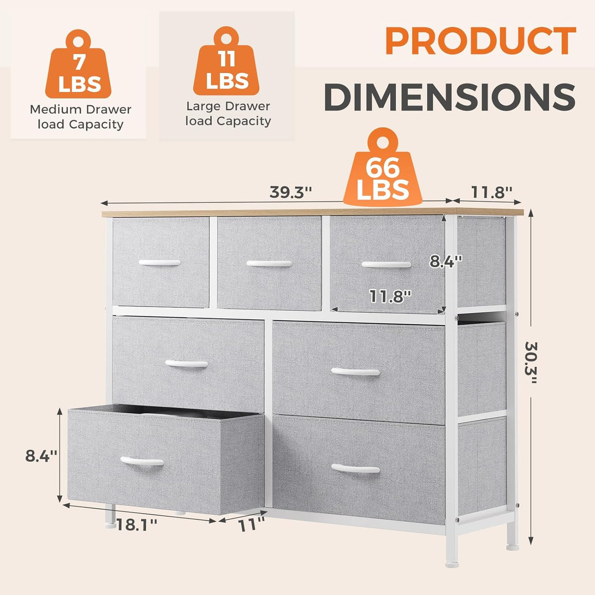 7 Drawer Dresser with Fabric Bins Fabric Storage Tower Organizer for Bedroom Closet Hallway Entryway Tall Chest of Drawers with Steel Frame Wood Top Easy Pull Handles,Black
