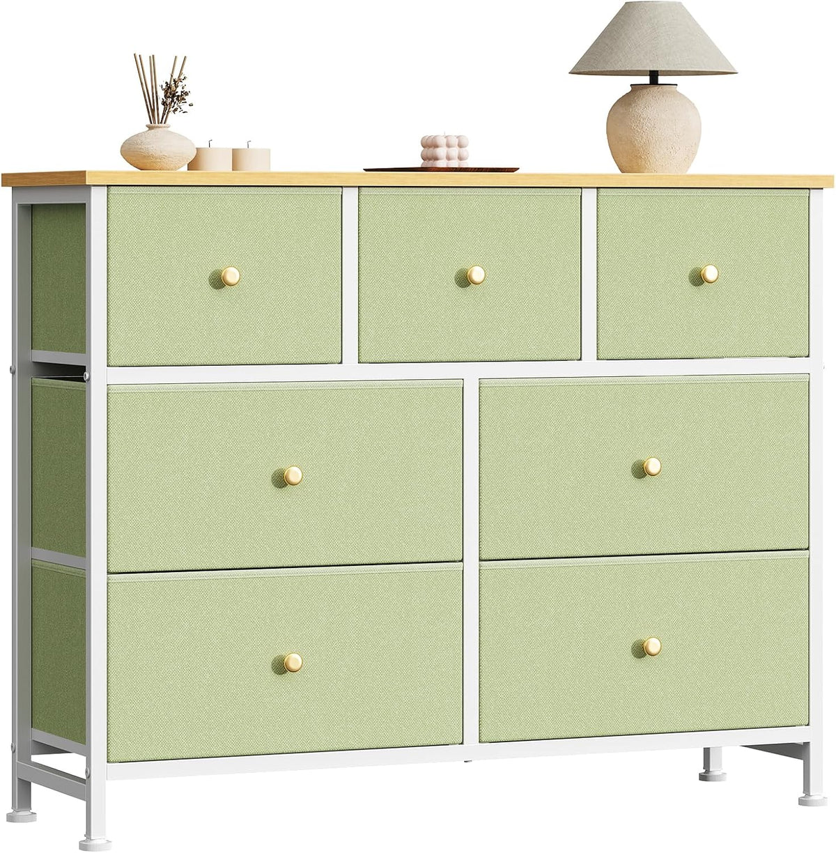 7 Drawer Dresser with Fabric Bins Fabric Storage Tower Organizer for Bedroom Closet Hallway Entryway Tall Chest of Drawers with Steel Frame Wood Top Easy Pull Handles,Black