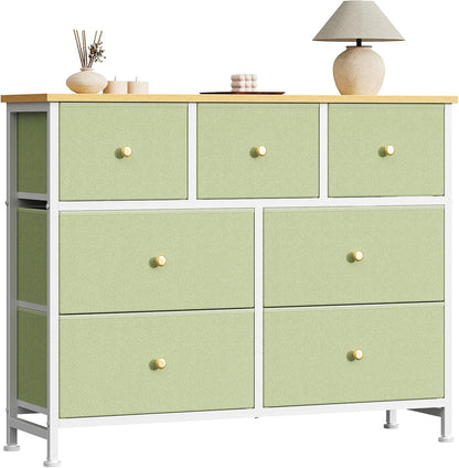7 Drawer Dresser with Fabric Bins Fabric Storage Tower Organizer for Bedroom Closet Hallway Entryway Tall Chest of Drawers with Steel Frame Wood Top Easy Pull Handles,Black