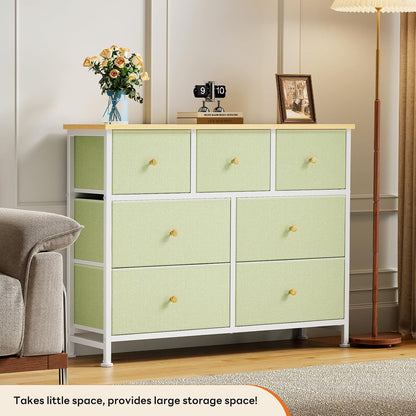 7 Drawer Dresser with Fabric Bins Fabric Storage Tower Organizer for Bedroom Closet Hallway Entryway Tall Chest of Drawers with Steel Frame Wood Top Easy Pull Handles,Black