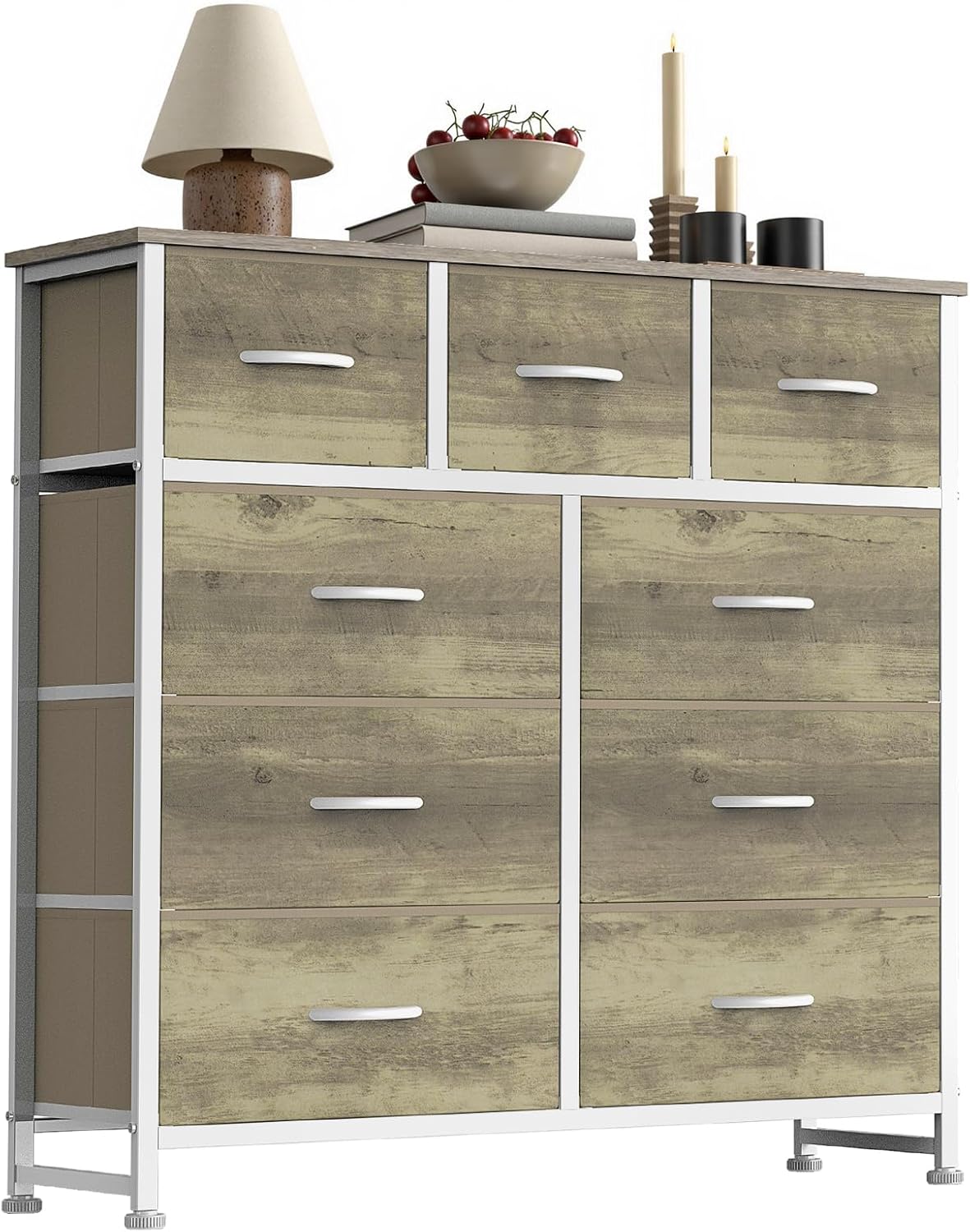 7 Drawer Dresser with Fabric Bins Fabric Storage Tower Organizer for Bedroom Closet Hallway Entryway Tall Chest of Drawers with Steel Frame Wood Top Easy Pull Handles,Black