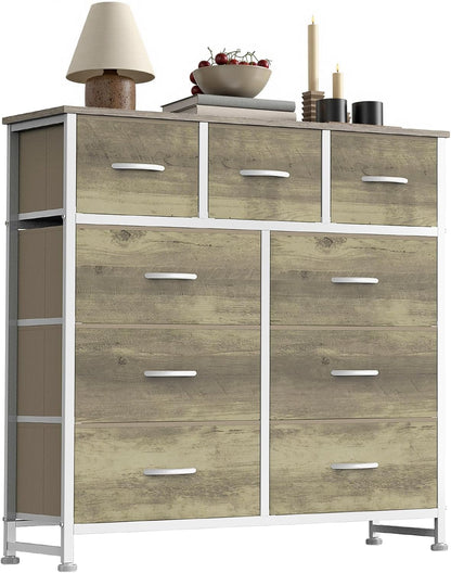 7 Drawer Dresser with Fabric Bins Fabric Storage Tower Organizer for Bedroom Closet Hallway Entryway Tall Chest of Drawers with Steel Frame Wood Top Easy Pull Handles,Black