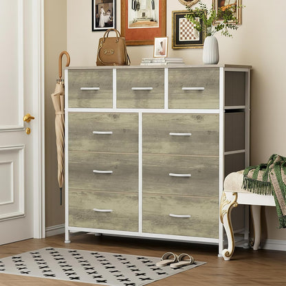 7 Drawer Dresser with Fabric Bins Fabric Storage Tower Organizer for Bedroom Closet Hallway Entryway Tall Chest of Drawers with Steel Frame Wood Top Easy Pull Handles,Black