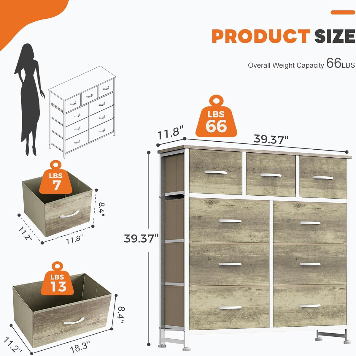 7 Drawer Dresser with Fabric Bins Fabric Storage Tower Organizer for Bedroom Closet Hallway Entryway Tall Chest of Drawers with Steel Frame Wood Top Easy Pull Handles,Black